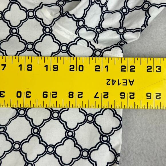 Talbots Shirt Womens Button Up 16 White Navy Blue Geometric Print Long Sleeve - Picture 7 of 13